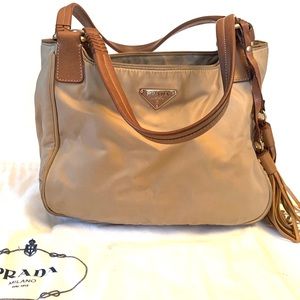 Prada nylon bag with leather tassels